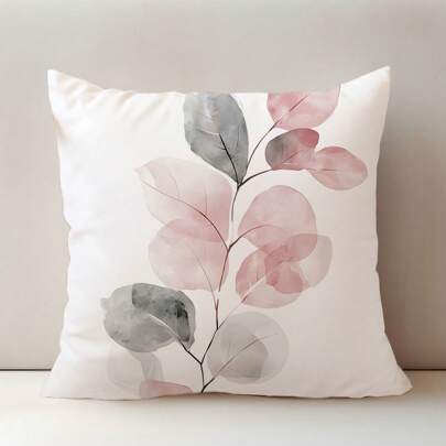 MEMNUN 1 pieza/2 piezas 17.7*17.7in(45*45cm)/19.69*19.69in(50*50cm)/15.75*15.75in(40*40cm) Funda de almohada con estampado de hojas geométricas gris y rosa [Impresión de un solo lado] Decoración del hogar Funda de cojín para cama, sofá, coche, adecuada para uso diario o decoración minimalista de alta gama