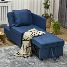 HOMCOM Convertible Single Sofa Bed With Thick Padded Seat, 3-In-1 Multi-Functional Sleeper Chair Bed With Magazine Pocket, For Living Room, Blue - Blue - View 7