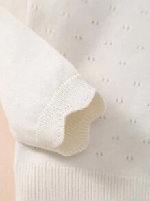 Young Girl Lightweight Button Hollow Out Knitted Cardigan - Beige - View 4