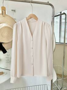 Plus Size V-Neck Elegancki Profesjonalny Casual Wakacje Ukończenie Szkoły Niepodległości Top, Jaskier Żółty, Lato