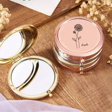 Miroir de poche personnalisé avec fleurs de naissance - Miroir compact personnalisé avec nom - Cadeaux de demoiselle d'honneur, portable, pliable et réversible, miroir de maquillage, cadeaux de enterrement de vie de jeune fille, cadeau d'anniversaire pour elle, miroir de retouche pour fille, un cadeau chaleureux pour les filles, sœurs et meilleures amies