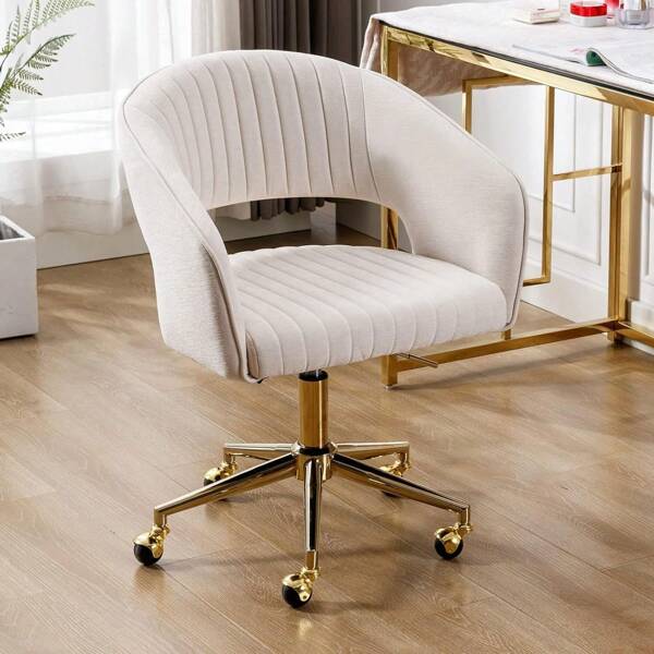 chairus Sedia da ufficio Wahson con ruote, sedia da ufficio ergonomica con sedile girevole a 360°, sedia da ufficio placcata oro, sedia da studio per camera da letto e ufficio