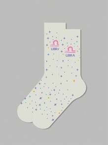 1 par de calcetines con diseño de signos del zodíaco para mujer, calcetines blancos, calcetines negros, calcetines hasta el tobillo, calcetines artísticos, calcetines deportivos, calcetines de moda, calcetines para niñas, calcetines tipo crew, calcetines sencillos, calcetines casuales, aptos para uso diario