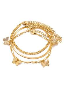 Set de 3 piezas de tobillera con cadena y mariposa de diseño elegante, juego de tobillera y pulsera de cadena gruesa vintage punk, para uso diario de mujeres