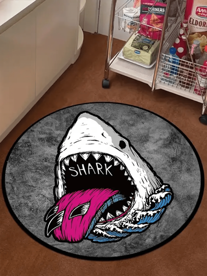 1 tapete de tubarão, tapete de tubarão legal, tapete para meninos, tapete decorativo redondo, tapete para sala de estar, tapete para quarto, tapete para entrada, tapete para cozinha, tapete para banheiro, tapete para sala de jogos, tapete para estudo, tapete de terror para Halloween; lavável à máquina e durável