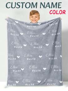 1PC Personalized Custom Name Blanket Gift,With Name Blanket Gift For Girl Boy Girl Man Adult Heart Blanket Gift,Great Holiday Gift For Classmates, Friends, Family, Used For Nap, Camping, Travel,Cozy,Warm,Comfortable,Soft Unique,Personalized,Custom Ideal Gifts For Him Her,Boyfriend - Multicolor - View 2
