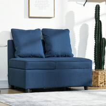 HOMCOM Convertible Single Sofa Bed With Thick Padded Seat, 3-In-1 Multi-Functional Sleeper Chair Bed With Magazine Pocket, For Living Room, Blue - Blue - View 2