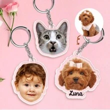 1 件定制照片钥匙扣，个性化宠物肖像，定制亚克力配件，宠物肖像钥匙圈，狗钥匙扣，猫钥匙扣，独特的宠物礼物