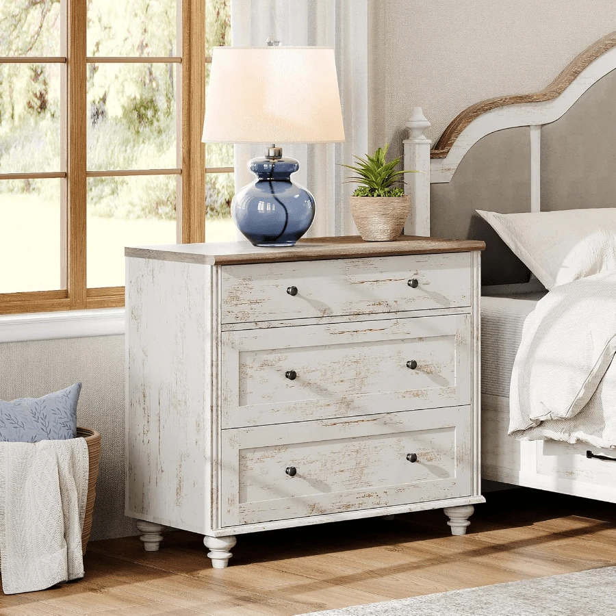 Dresser For Bedroom With 3 Drawers, Oak Kids Dressers With Wide Chest Of Drawers, Mid Century Modern Wooden Closet Storage Organizer, Small Dressers For Nursery, Hallway, Living Room - 質樸的白色 - 查看 1