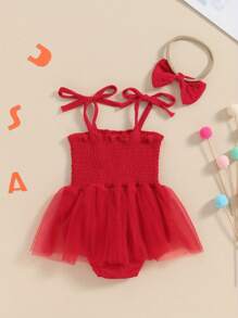 Baby Girl Summer Jumpsuit 4th Of July Letter Print Sleeveless Romper Dress And Headband Set Cute Fashion Clothes Outfits
