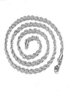 1pc European & American Style Minimalist Twist Rope Chain Necklace, Unisex Spring Personalized Versatile Necklace Accessory, Everyday Wear Gift - Necklace - View 5