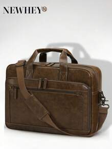 NEWHEY Men Laptop Bag 16 Inch Leather Briefcase Vintage Messenger Bag For Men Large Crossbody Shoulder Office Computer Bag Retro College Satchel Bag For Work, Business, Travel Summer Summer Bag Spring Break Vacation Bags Gift Bag Pack Vintage Bags Laptop Bags Purse Organizer