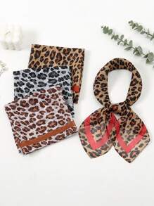 1pc Women's Spring Fashion Leopard Print Chiffon 65*65 Bandana, Stylish & Minimalist, Casual Versatile Headscarf, Suitable For Daily Outfit, All Seasons
