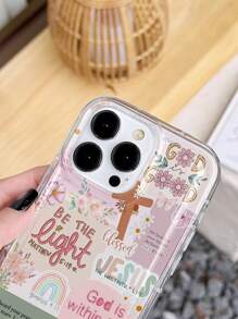 1pc Vintage Newspaper Patchwork Jesus God Slogan Floral Smiling Face Pattern Airbag Anti-Slip Soft Phone Case Compatible With Iphone 11/12/13/14/15/16 Pro Max
