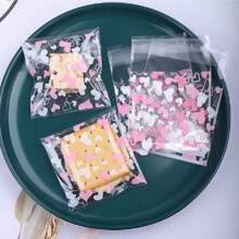 200 piezas de bolsas de regalo de plástico con sello autoadhesivo, diseño de corazón transparente, adecuado para galletas, dulces y embalaje de horneo - Rosa - Ver 7