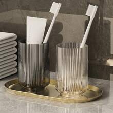 1 件套，坚固的透明塑料牙刷杯 - 光滑的浴室杯，带罗纹设计，包括牙刷架，现代简约装饰，适用于家庭和酒店家居浴室装饰秋季装饰返校 - 彩色 - 查看 1