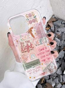 1pc Vintage Newspaper Patchwork Jesus God Slogan Floral Smiling Face Pattern Airbag Anti-Slip Soft Phone Case Compatible With Iphone 11/12/13/14/15/16 Pro Max