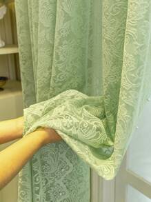 1pc Bohemian Style Double Layer Lace Sheer Curtain, Grommet Top Design For Easy Installation, Soft Polyester Fabric, Multiple Sizes Available To Suit Different Settings, Suitable For Bedroom