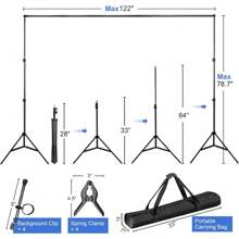 Photography Backdrop Stand Kit 10ft X 7ft Adjustable Background Stand Support System For Studio Photoshoot, Portrait, Wedding Parties - Variant1 - View 4