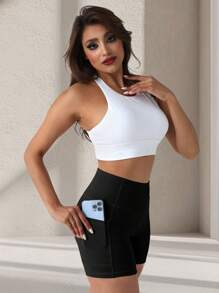 Plus Size Women's Casual High Waist Elastic Shorts, Moisture-Wicking Shorts For Sports, Yoga, Cycling, Fitness, With Pockets, Spring/Summer