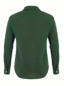 Men's Solid Color Button-Up Front Long Sleeve Casual Shirt - Green - View 2