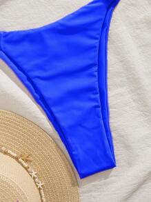 PEPPERMOLLY Bộ bikini màu trơn mới, có đệm mềm, dây đeo dày, xếp ly, gợi cảm, thích hợp cho mùa hè đi biển, du lịch. - Màu xanh hải quân - Xem 6