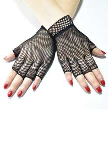 1 Pair Short Fishnet Tulle Elastic Fingerless Gloves, Sun Protection For Riding, Suitable For Wedding, Party And Daily Wear, Unisex - Multicolor - View 7