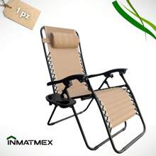 Silla Plegable Reclinable Gravedad Cero, Color Beige Calidad Y Comodidad con Almohadia y Portavasos Ideal para Cualquier Estancia - Beis - Ver 7