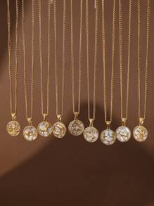 1 件不锈钢贝壳十二生肖硬币项链，18K 真空镀金，女士珠宝礼物 - 金色 - 查看 1