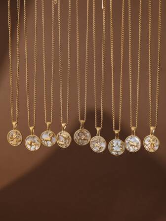 1 件不锈钢贝壳十二生肖硬币项链，18K 真空镀金，女士珠宝礼物