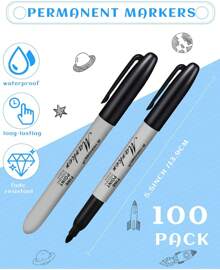 100 Pack Permanent Markers Bulk Black Permanent Marker Set Fine Point Marker Pens Work On Wood, Metal, Stone, Glass - Black - View 3