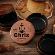 [Personalizado] Cenicero de madera con grabado láser personalizado - Un artículo indispensable para pubs y fiestas - Color caoba - Ver 9