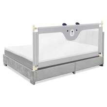 175CM Cute Baby Bed Rail Guard Toddler Infant Security Guardrail With Double Lock - Grey - View 1