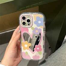 防震镜面元素时尚花朵心形手机壳,可作化妆镜使用,兼容 16/7/8/11/12/13/14/15/X/XR/Xs/Plus/Pro/Pro Max/SE2,防水、防震、防摔、防刮,春季派对礼物 - 無色 - 查看 8