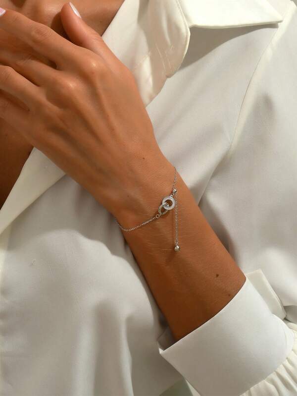 1 Stück minimalistische Sterling Silber vergoldete weiße Gold Geometrie Doppelring Anhänger Armband für Frauen, geeignet für Dates, tägliches Tragen, Valentinstag Geschenk