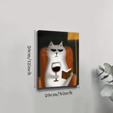 1pc Framed Canvas Poster, Cat Wine Funny Wall Art Canvas Paintings, Ideal Gift For Bedroom Living Room Corridor, Wall Art, Wall Decor, Winter Decor, Room Decoration