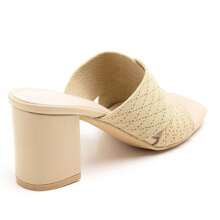 Cross Strap Heeled Shoes With Textured Pattern - Beige - View 4