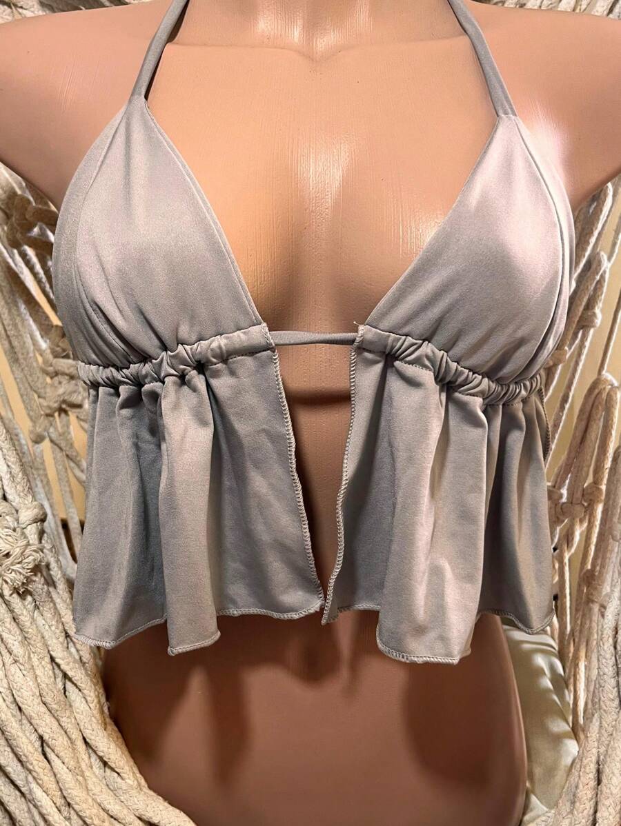 Cropped Curtain Top - Light Grey - View 1
