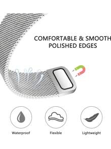 1条男女通用银色米兰尼斯不锈钢磁吸表带，兼容 46mm、49mm、40mm、44mm、45mm、41mm、42mm、38mm，奢华金属表带，适用于 Series 11、10、9、8、7、SE、6、5、4、3、2、1、Ultra 3/2/1，时尚智能手表配件，兼容S10、S11 - 銀色 - 查看 4