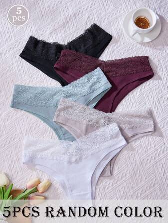 5 st Random kvinnors flerfärgade spets midjeband Triangelbyxor Enkla bekväma trosor