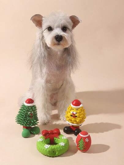 nicovaer قطعة واحدة لعبة ناعمة واقعية بنسيج وصوت لشجرة عيد الميلاد ، المخروط الخشبي ، قصب السكر ، نبات العلقة ، وشكل الكرة القدم ، مصنوعة من المطاط، مناسبة كهدية عيد الميلاد للقطط والكلاب ، لعبة مضغ وتفاعل للحيوانات الأليفة