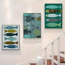 3pcs Modern Abstract Hairtail Fish Animals Canvas Painting,A School Of Fish Art Print Home Decor Posters,Living Room, Bedroom, Cafe, Game Room Wall Arts, No Frame - Black - View 5