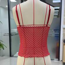 Women's Cropped Cami Tops Sleeveless Open Back V Neck Slim Fit Dot Print Tank Tops