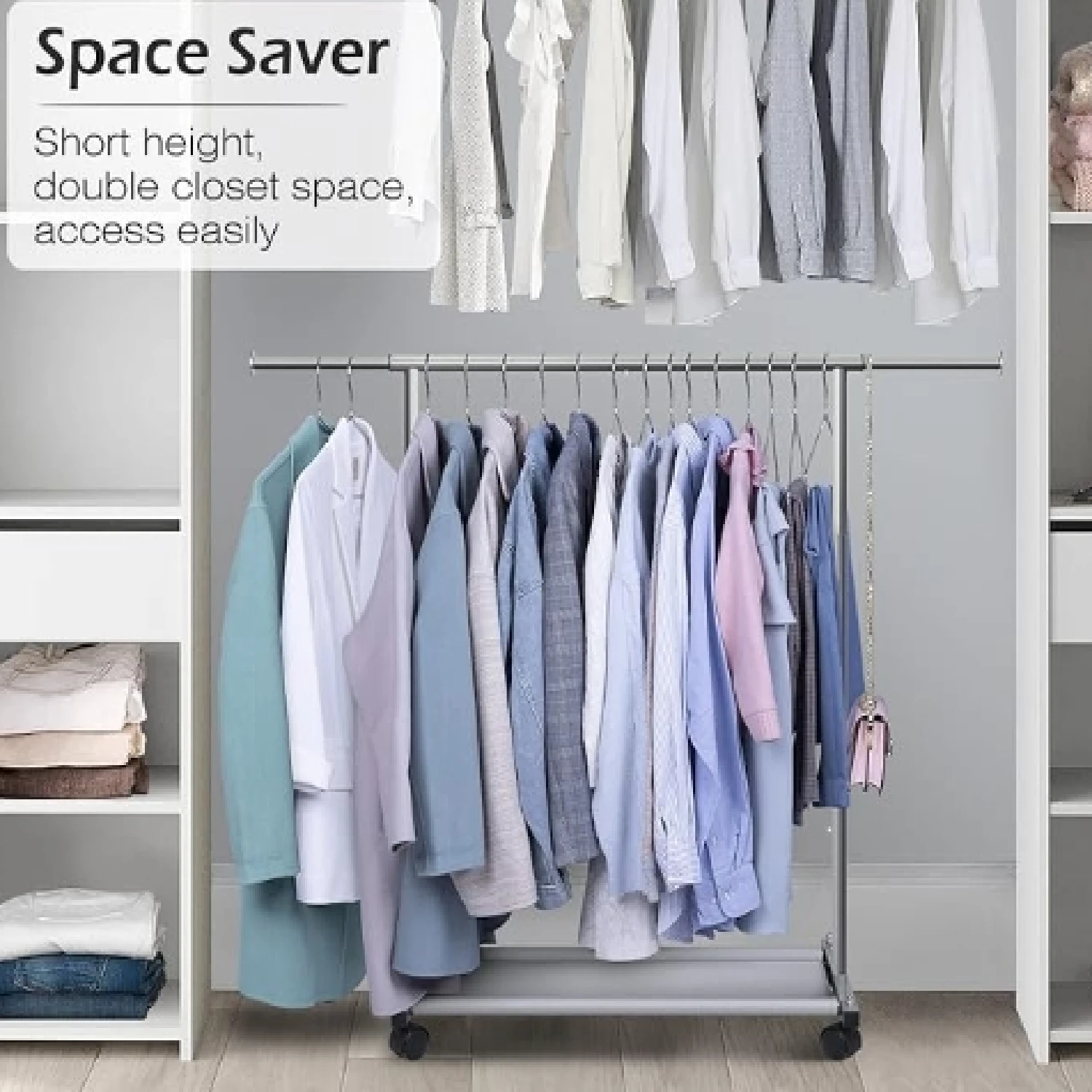 Short Clothing Racks For Hanging Clothes With Bottom Shelves And Wheels ...