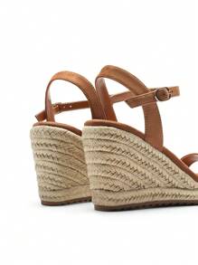 Women's Open Toe Espadrilles Wedge Sandals  With Adjustable Buckle Ankle Strap And Soft Footbed Vacation Shopping Summer Dressy Sandals - màu nâu - Xem 10