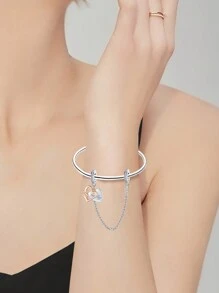 镀银吊坠爱心家庭玫瑰金安全链吊坠球适合手链 DIY 女士珠宝 - 銀色 - 查看 3