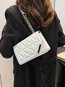 韩版独特裂纹纹理边饰做旧休闲单肩包女2025新款时尚ins简约小方形斜挎包 - 白色 - 查看 3