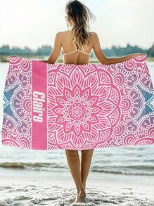 Personalized Bohemian Style Beach Towel, Mandala Patterned Beach Blanket With Name/Letter, Absorbent Beach Towel Suitable For Women, Girls, Children, Boys, Men, Adults,Multi-Functional,Durable,Anti-Mold,Ornamental,Reusable,Exquisite,Stylish,High-Quality,Colorful,Modern,Cute,Comfortable,Custom,Personalized,Unique,Ideal Gifts For Him,Ideal Gifts For Her,Boyfriend,Dad,Girlfriend,Mom,Family,Friends,Tea Room,Home,Garden,Office,For Anniversaries,For Valentine's Day,For Mother's Day,For Birthdays,For Father's Day,For Graduation,For Weddings,For Housewarming,Customized Beach Towels - Multicolor - View 1