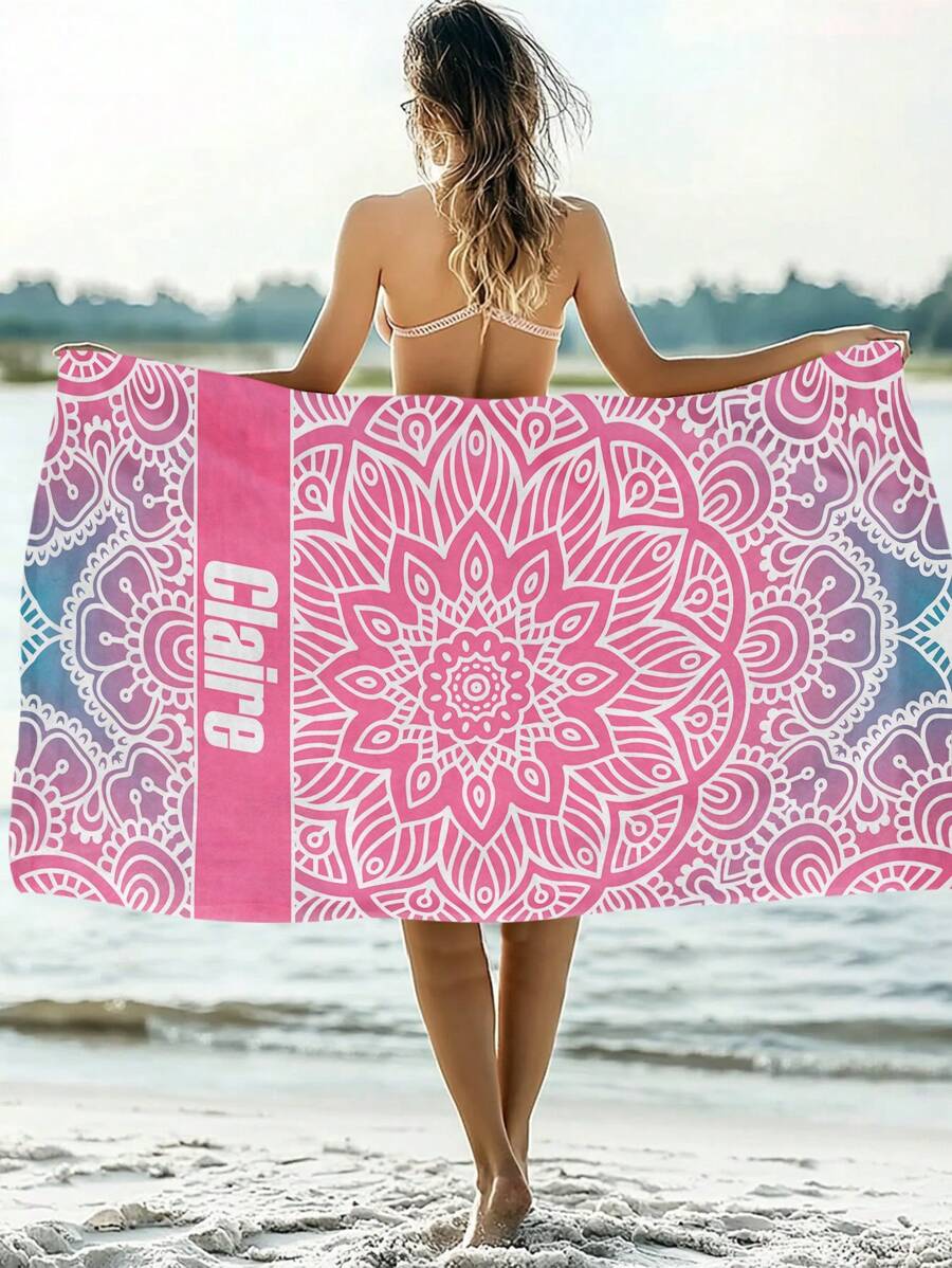Personalized Bohemian Style Beach Towel, Mandala Patterned Beach Blanket With Name/Letter, Absorbent Beach Towel Suitable For Women, Girls, Children, Boys, Men, Adults,Multi-Functional,Durable,Anti-Mold,Ornamental,Reusable,Exquisite,Stylish,High-Quality,Colorful,Modern,Cute,Comfortable,Custom,Personalized,Unique,Ideal Gifts For Him,Ideal Gifts For Her,Boyfriend,Dad,Girlfriend,Mom,Family,Friends,Tea Room,Home,Garden,Office,For Anniversaries,For Valentine's Day,For Mother's Day,For Birthdays,For Father's Day,For Graduation,For Weddings,For Housewarming,Customized Beach Towels - Multicolor - View 1