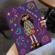 1 件，黑色硅胶软壳 iPad 保护套 Pro 2024 13 英寸/5/6/7/Pro 11 英寸 1st 2nd /Air6 2024 4th 5th Gen/8th /9th Gen/10th 代，Tpu 硅胶防震防摔，PU 皮革保护套，自动唤醒/睡眠，紫色耳机女孩图案，带支撑槽 iPad 保护套 - 黑色 - 查看 4